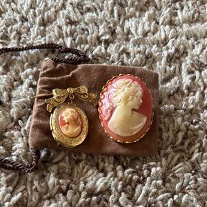 Elegant Cameo Brooch and locket Pin Set